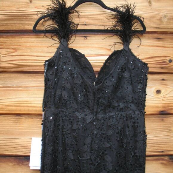 MAC DUGGAL 20889 Womens Black Sheer Applique Bustier Gown with Feather Straps - Picture 11 of 14